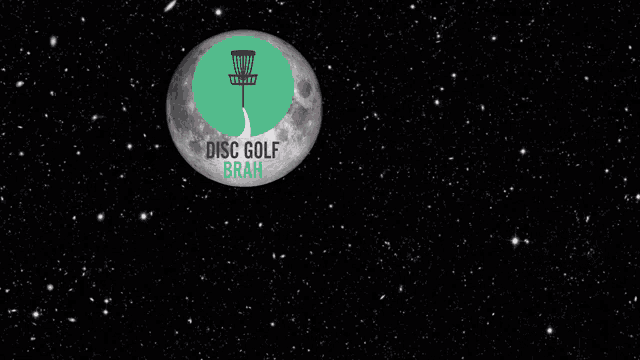 two astronauts are standing in front of a full moon with disc golf brah written on it