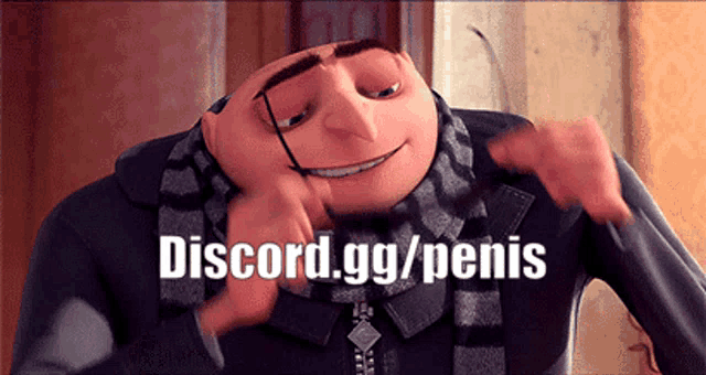 a despicable me character says discord.gg/penis on the bottom