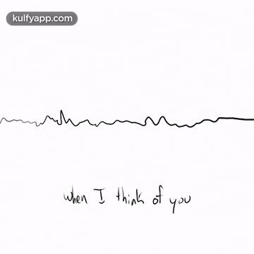 a drawing of a heartbeat with the words `` when i think of you '' written below it .