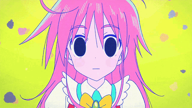 a cartoon drawing of a girl with pink hair