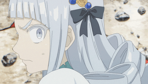 a girl with white hair and a bow in her hair