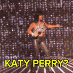 a woman is dancing on a stage with the words katy perry written on the bottom