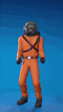 a man in a gas mask is holding a red tray