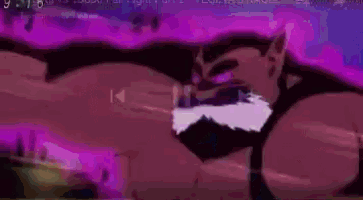 a pixel art of a man fighting another man with a purple background .