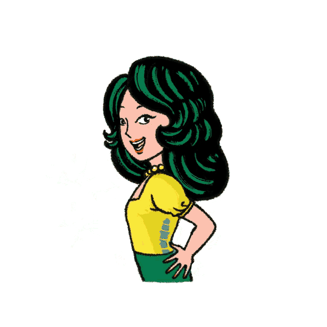 a cartoon drawing of a woman with green hair and the words co song ma