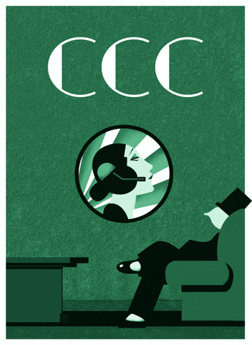 a green poster with the letters ccc on the top