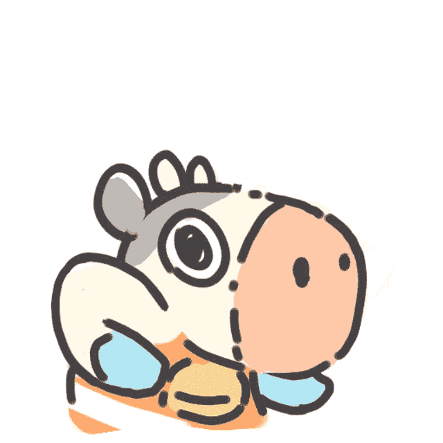 a cartoon drawing of a cow with a yellow and white background