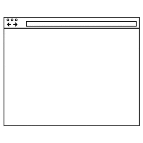 a black and white drawing of a browser window with a search bar and a website address .