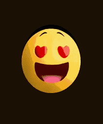 a yellow smiley face with red heart shaped eyes and a pink tongue on a black background .