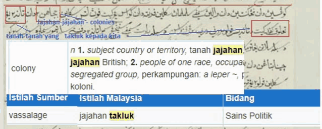 a screenshot of a foreign language dictionary with the word colony highlighted