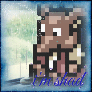 a pixel art of a person with the words i 'm shad below