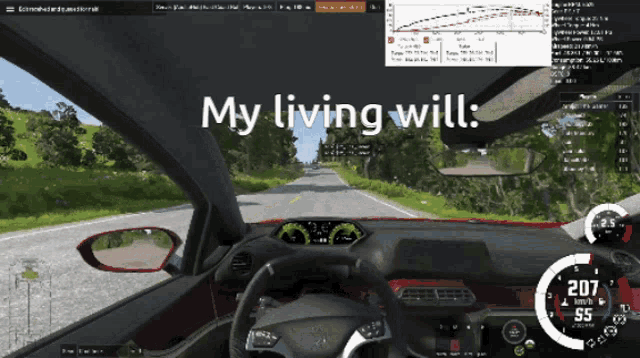 a car driving down a road with the words my living will