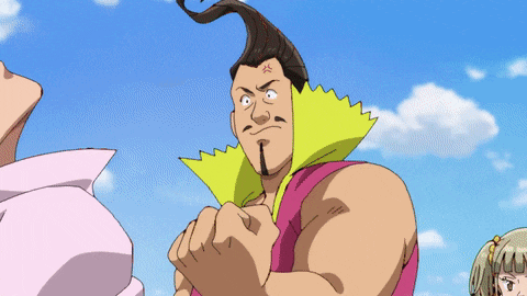 a cartoon character with a yellow collar has an angry face