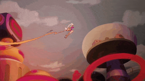 a cartoon character is flying through the air with a rope