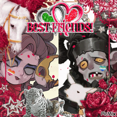 a picture of a girl and a monster with the words best friends