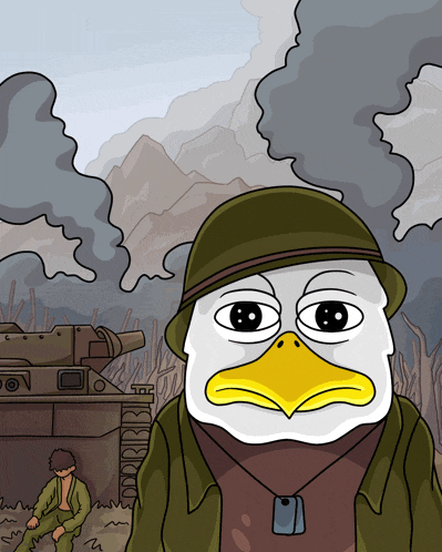 a cartoon drawing of a duck wearing a helmet