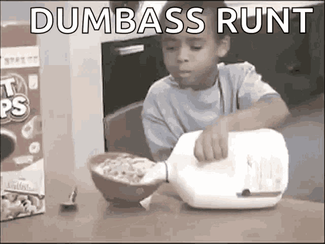 a young boy pouring milk into a bowl of cereal .