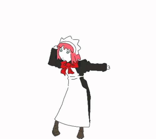 a drawing of a girl in a maid outfit with red hair