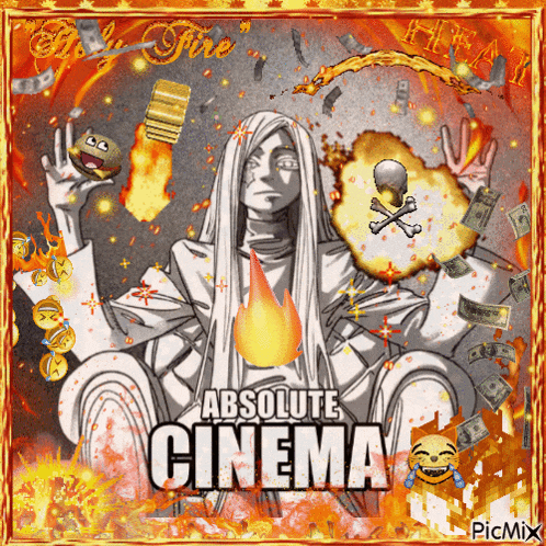 a poster for absolute cinema shows a woman surrounded by flames