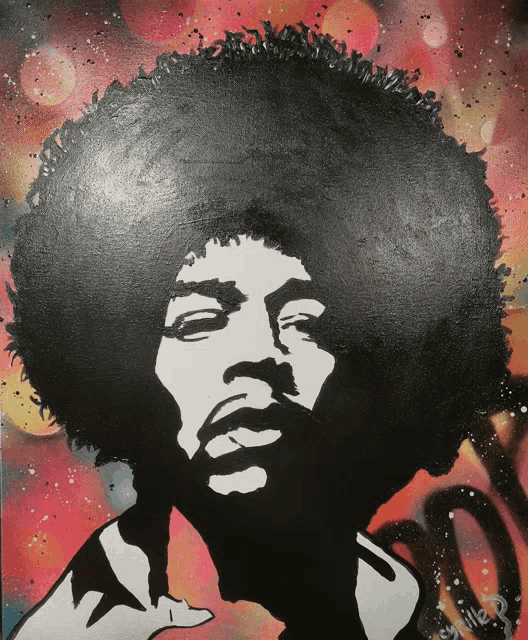 a painting of jimi hendrix with an afro
