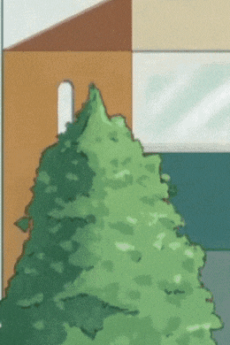 a cartoon drawing of a tree in front of a house