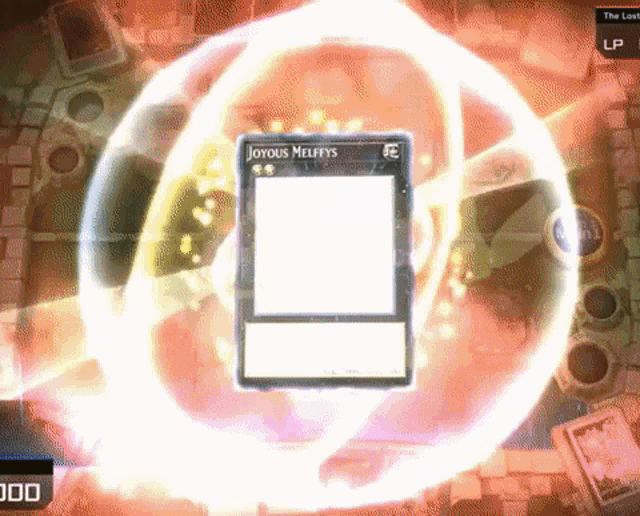 a joyous melffys card is surrounded by light