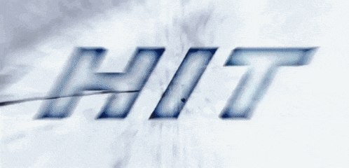 a close up of the word hit on a white background