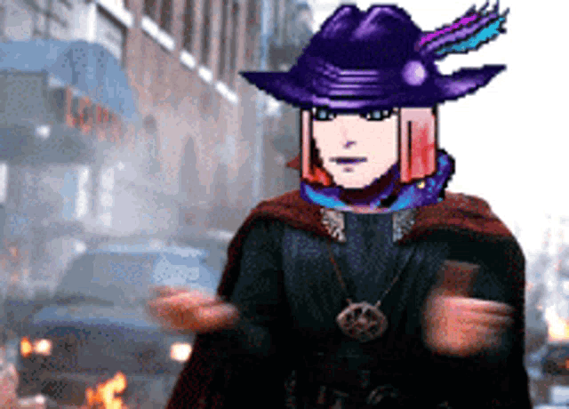 a pixel art of a man wearing a cowboy hat