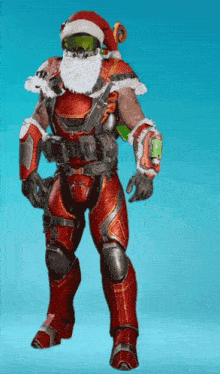 a soldier with a santa hat on his head and beard