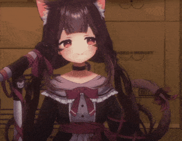 a girl with a cat ear is standing in front of a box that says neko + memory