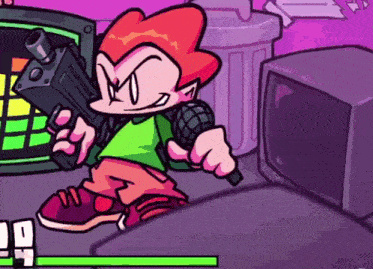 a cartoon character with a gun and a microphone