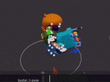 a screenshot of a video game shows a character named buster in a t-pose