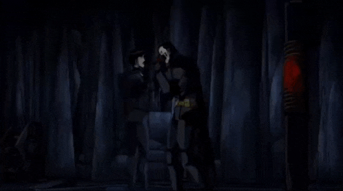 a cartoon of batman kneeling down in the dark