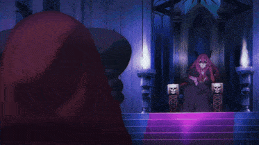 a skeleton with horns and a pink haired girl