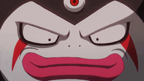 a close up of a cartoon character 's face with an angry expression