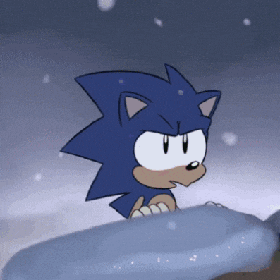 a cartoon of a sonic the hedgehog standing in the snow