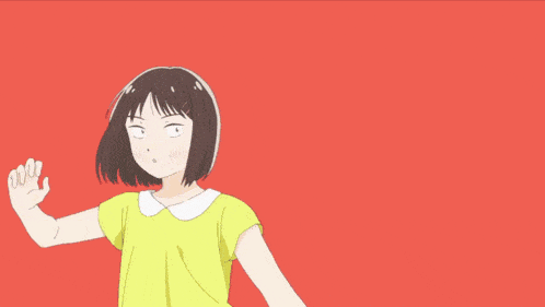 a girl in a yellow dress is dancing in front of a boy in a blue shirt
