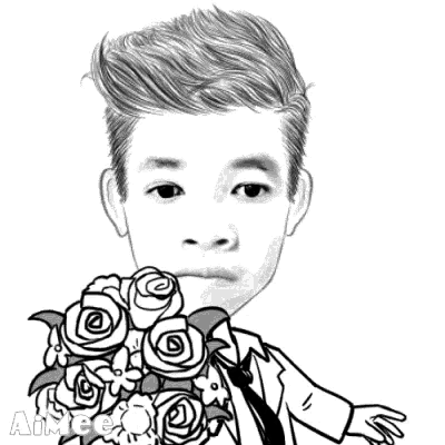 a drawing of a boy holding a bouquet of roses