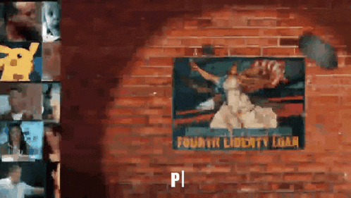 a brick wall with a poster that says fourth liberty loan on it