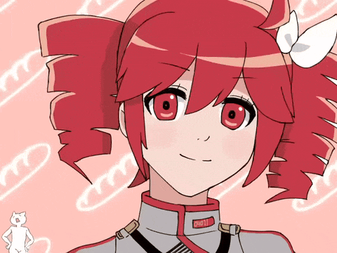 a drawing of a girl with red hair and a badge that says ' rm11 ' on it