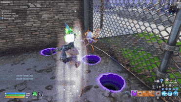 a screenshot of a video game with a purple hole in the ground