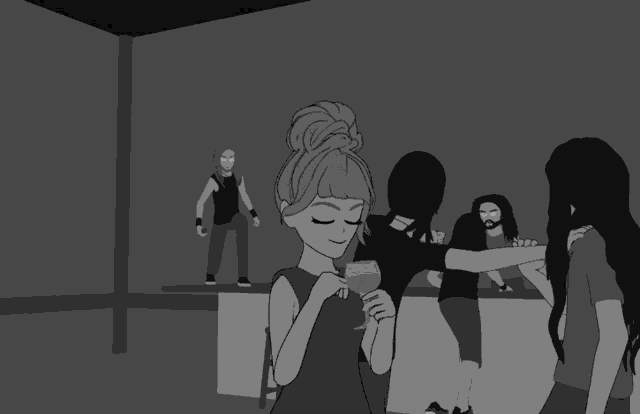 a black and white drawing of a woman with a speech bubble that says ' # $ % @ '