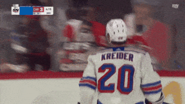 a hockey player wearing a jersey with the number 20 on it
