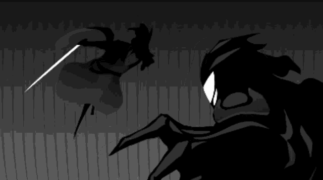 a black and white drawing of a man standing in a dark room
