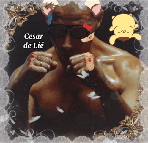 a picture of a shirtless man with the name cesar de lié on it