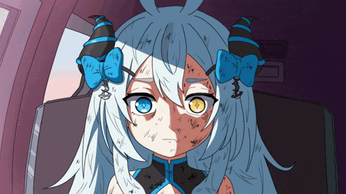a cartoon drawing of a girl with blue eyes