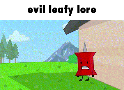 evil leafy lore is a cartoon character that is standing in front of a building