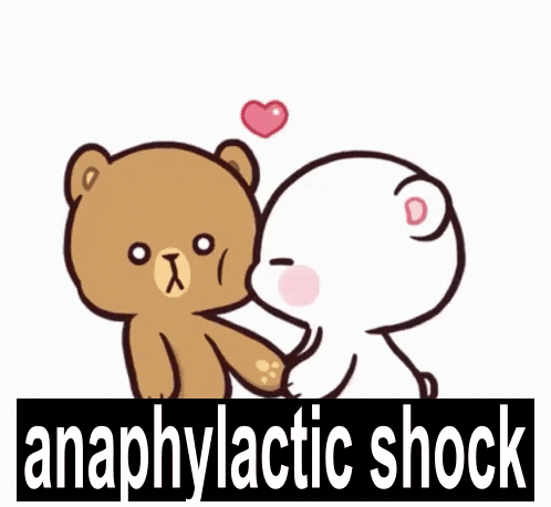 a couple of teddy bears holding hands with the words anaphylactic shock underneath them