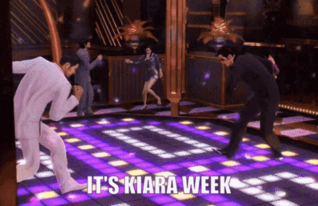 a video game scene with the words it 's kiara week on the bottom