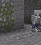 a minecraft character is standing in front of a brick wall and holding a carrot .